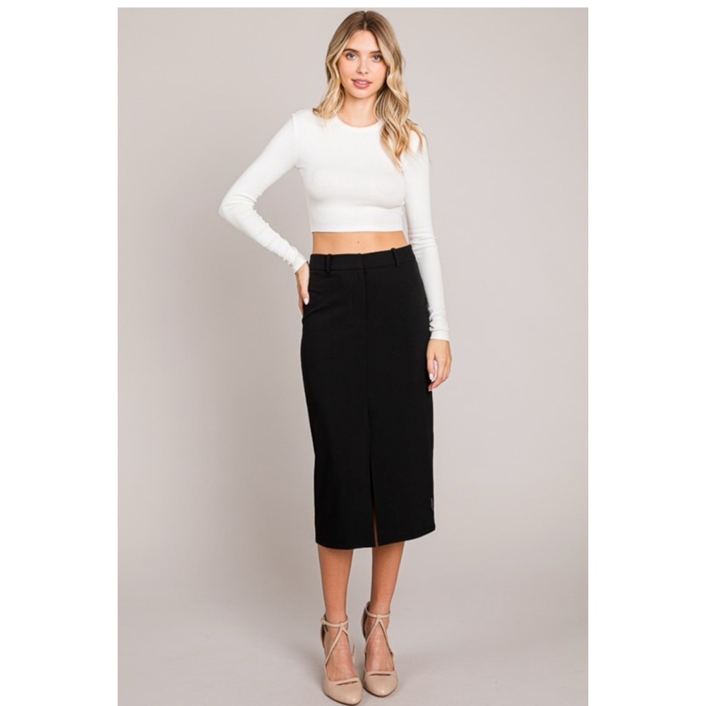 Classic Black Midi Pencil Skirt - Sleek Work-to-Weekend Essential